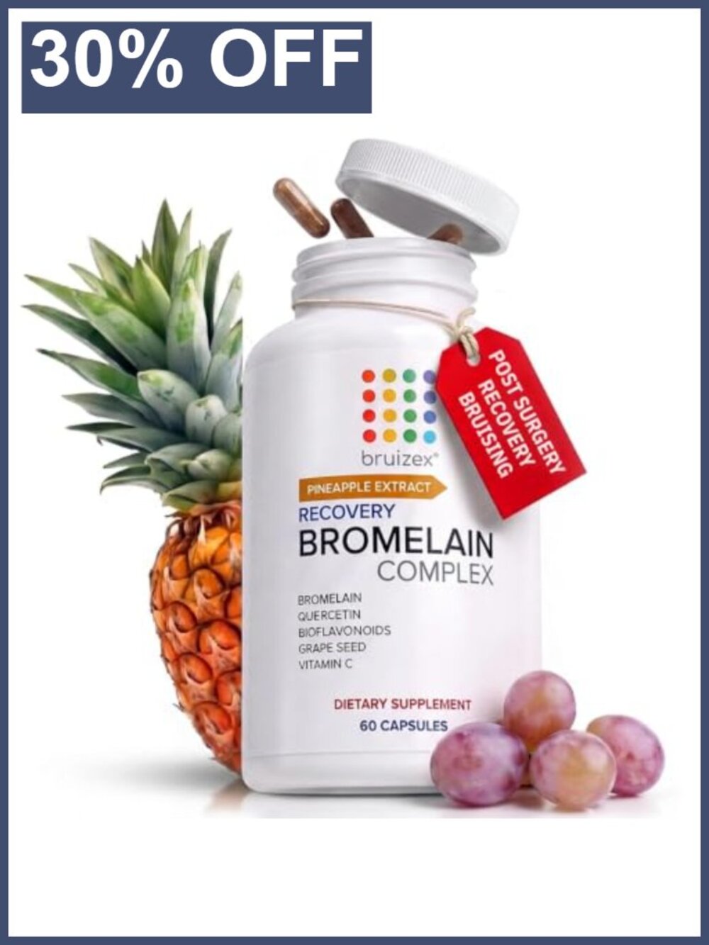 Bromelain Quercetin Recovery Complex 60 Capsules Post-Surgery Swelling Support